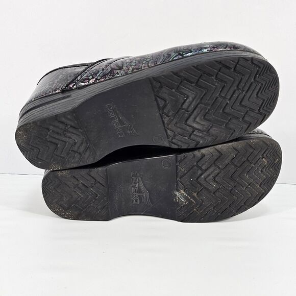 Dansko Black Iridescent Floral Embossed Leather Clogs EU 40 US 9.5-10 - Picture 4 of 8